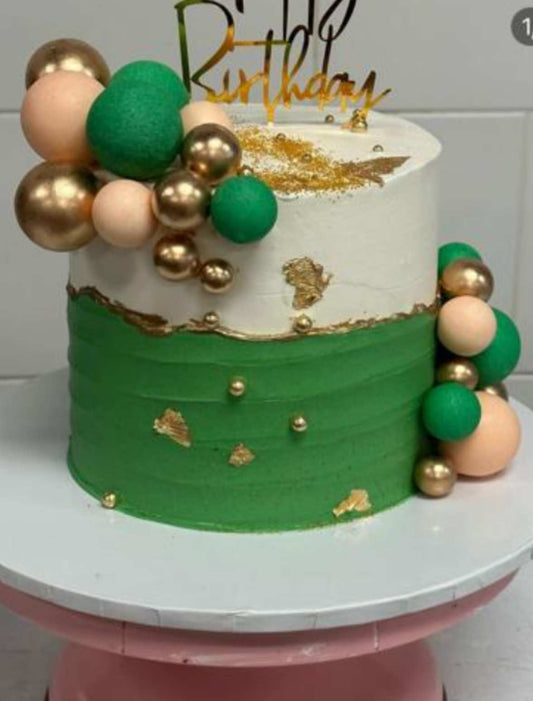 Pastel de globos verdes y dorados (para 6-8 personas)